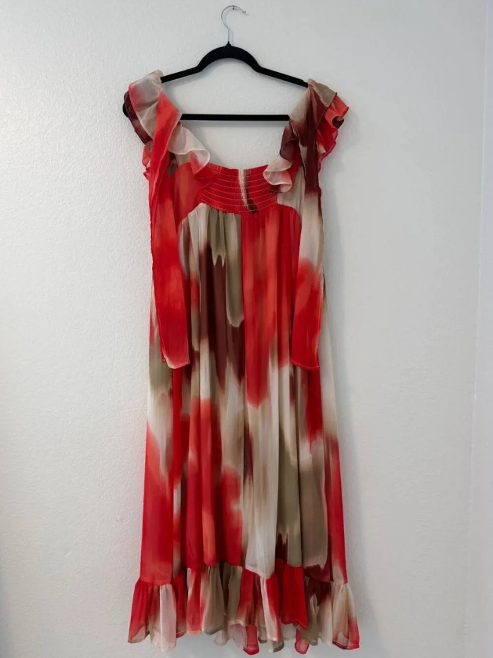 NWT  Banana Republic Petite Watercolor Ruffle Chiffon Midi Dress Size SP